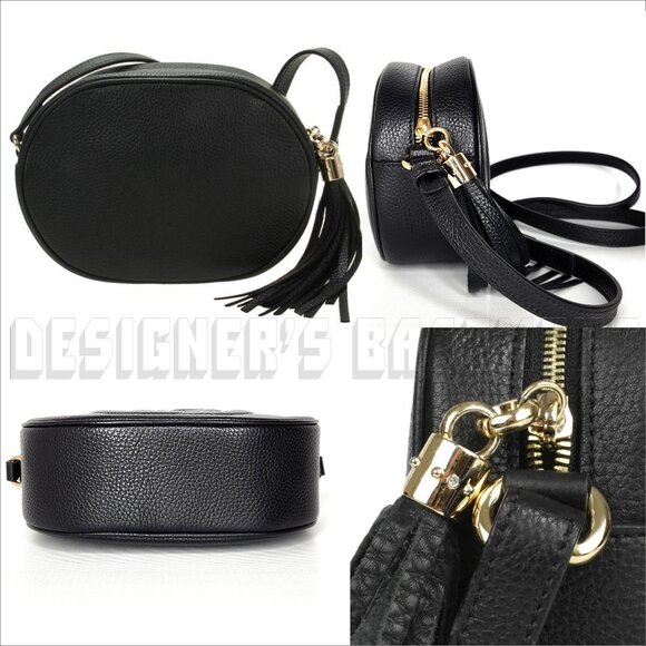 GUCCI black Pebble Calf Oval SOHO Interlocking G Crossbody bamboo Tassel bag NIB - Picture 3 of 8